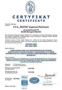 Certyfikat ISO 9001:2000